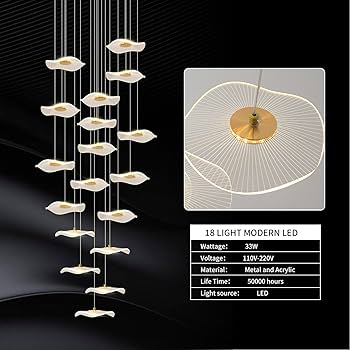 ziidoo High Ceiling Chandelier - 18-Light Dimmable Modern
